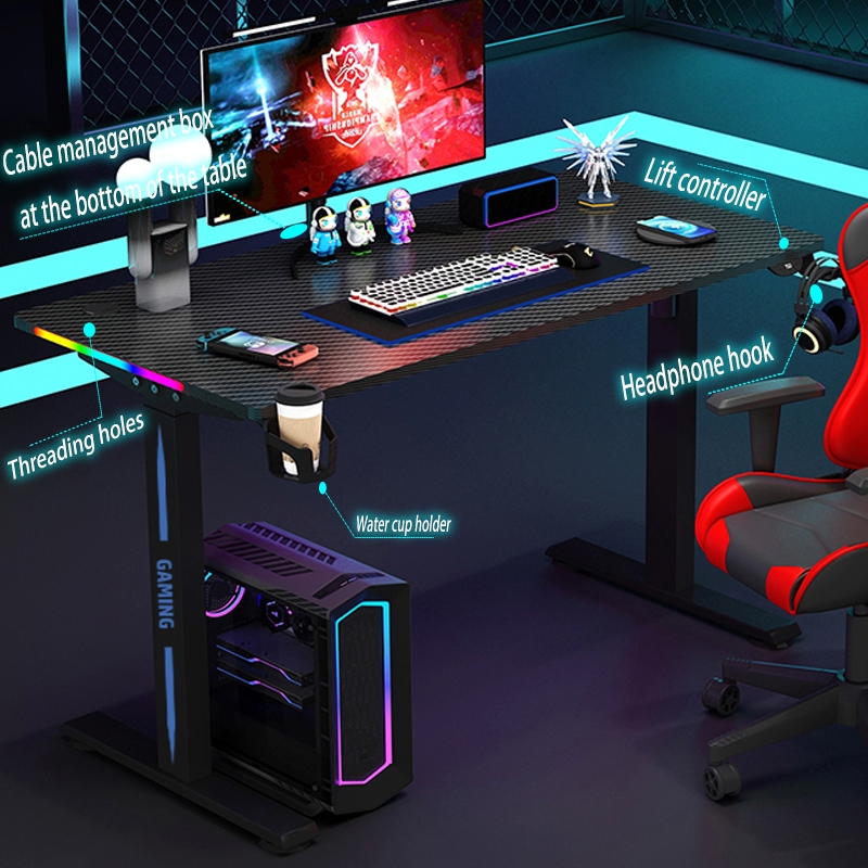 J4b Electric Height Adjustable Pc Gaming Computer Table Rgb Light 