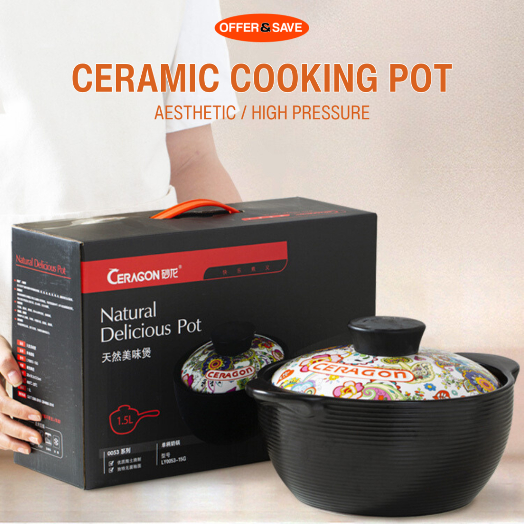 Premium Ceramic Multifunctinal Cooking Pot 1.5L High Pressure Cooking Pot with Handle