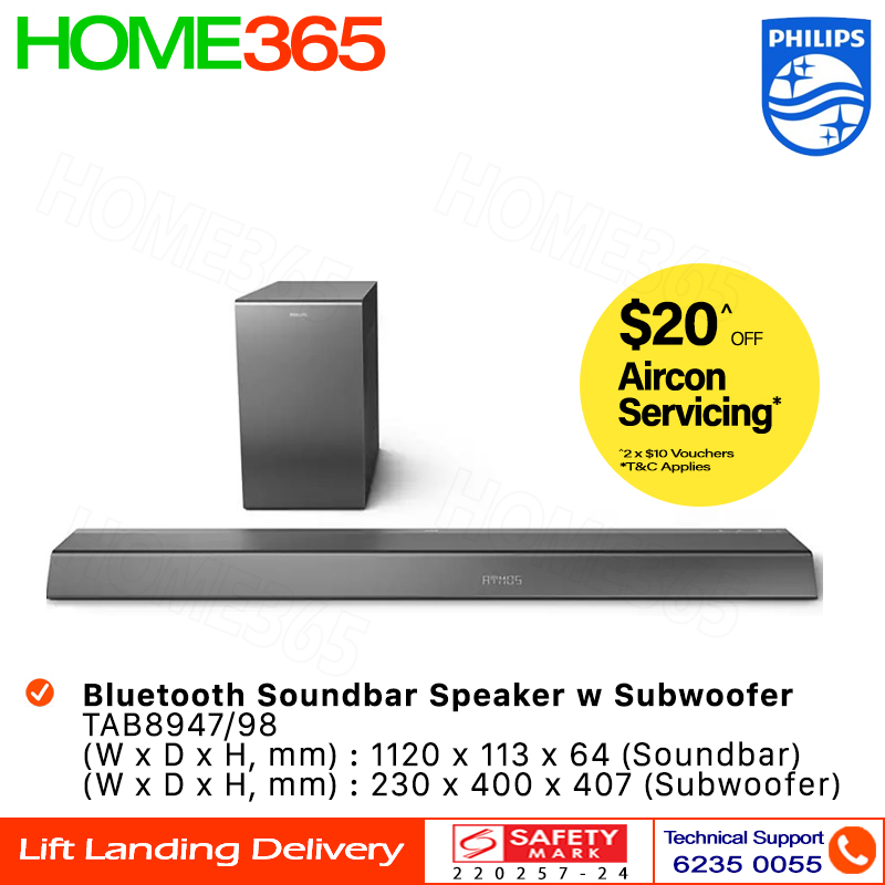 Philips Bluetooth Soundbar Speaker with Subwoofer TAB8947/98 Shopee