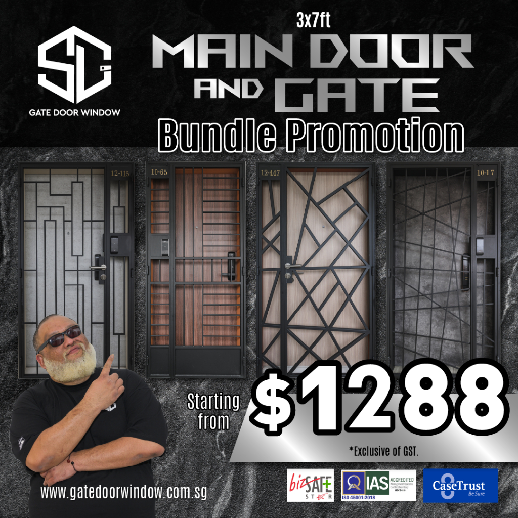 [SG GATE DOOR WINDOW] 3x7feet Mild Steel Gate and Solid Laminated Main
