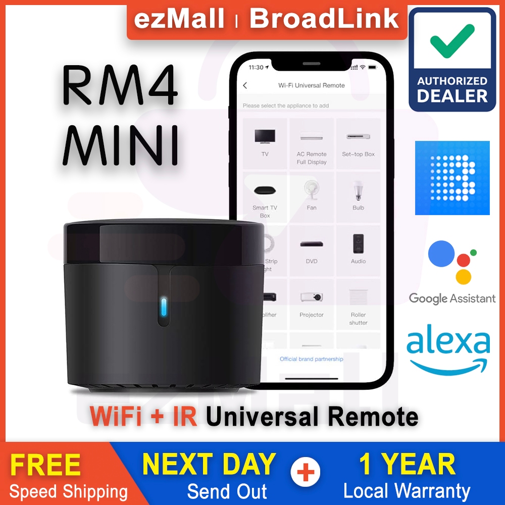 BroadLink RM4 Mini IR Universal Remote Control, Smart Home Automation Wi-Fi  Infrared Blaster for TV Air Conditioner STB Audio, Works with Alexa