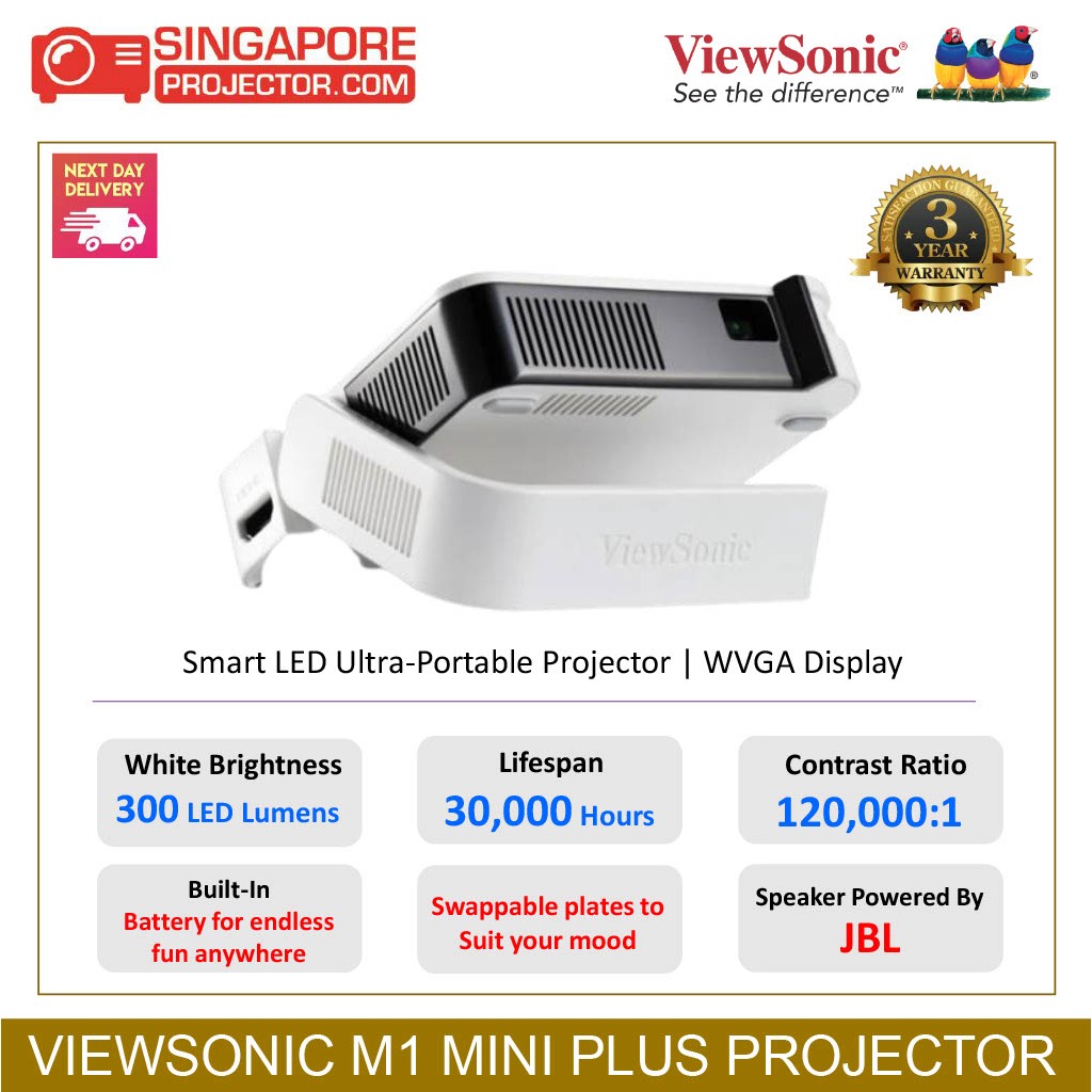ViewSonic M1 mini Plus Smart LED Pocket Cinema Projector with JBL