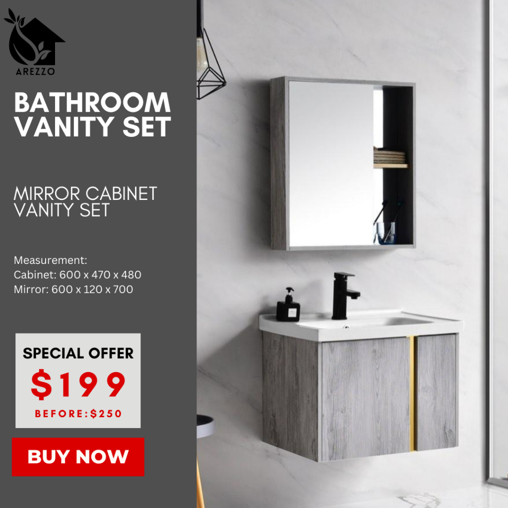 SG Stocks 60CM. Bathroom Vanity Mirror Set / Black Sink Bathroom / Basin with