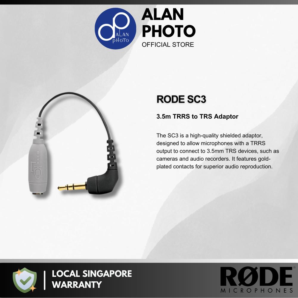 Rode SC3 3.5mm TRRS Female to 3.5mm Right-Angle TRS Male Adapter Cable ...