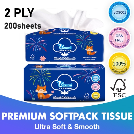 [1 Pack] Uzumi Premium Soft Pack Facial Tissue Paper 2 Ply 200s x ...