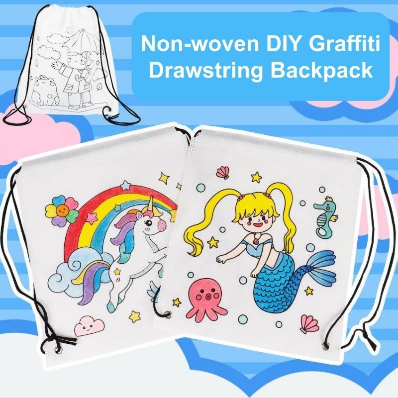 Non-woven DIY Graffiti Colouring Drawstring Bag – Creative Art Activity ...