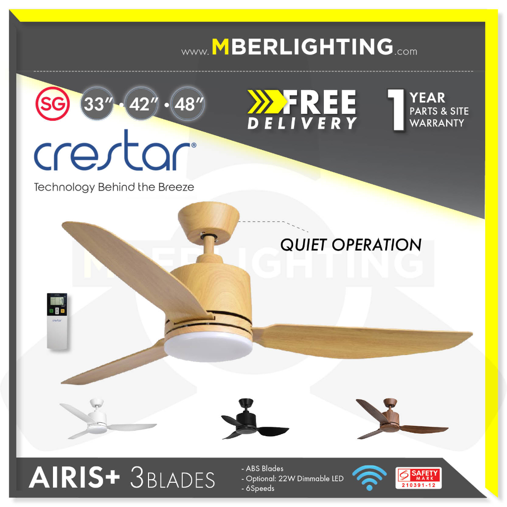 [Quiet Fan] 33/42/48" CRESTAR Airis+ Wifi Ceiling Fan with Optional