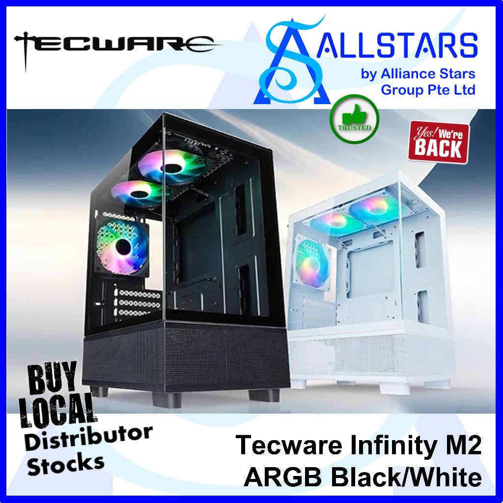 Tecware Infinity M2 (Black/White) Dual Tempered Glass MATX Chassis with ...
