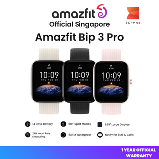 Amazfit Bip 3 Pro Smart Watch: 14-Day Battery Life - Black Silicone  watchband 