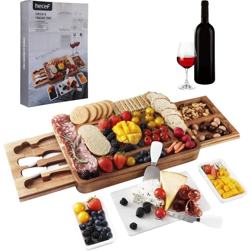 Cheese Board Set Acacia Wood - Large Charcuterie Board with Stainless ...