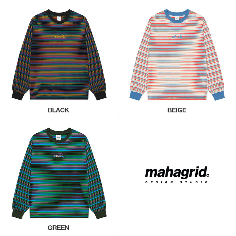 MAHAGRID] Gothic Arch Logo Striped Ls Tee_Unisex style
