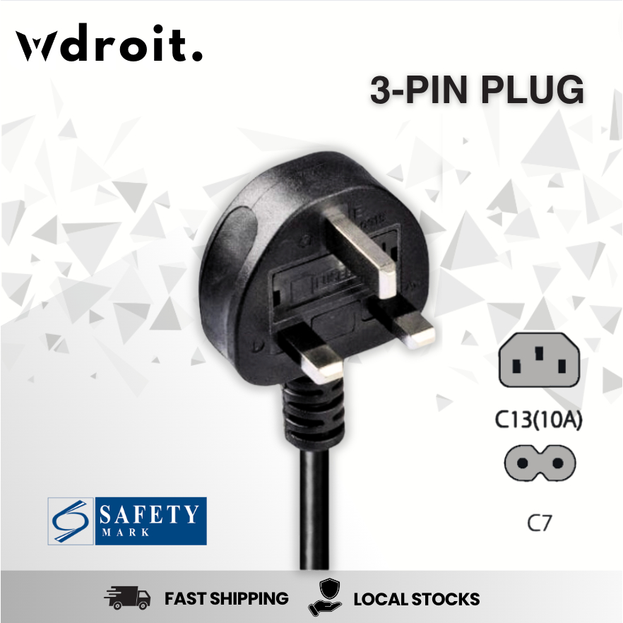 IEC to 3 3 Pin UK Plug Power Cable Cord C7 C13 (Female, Straight