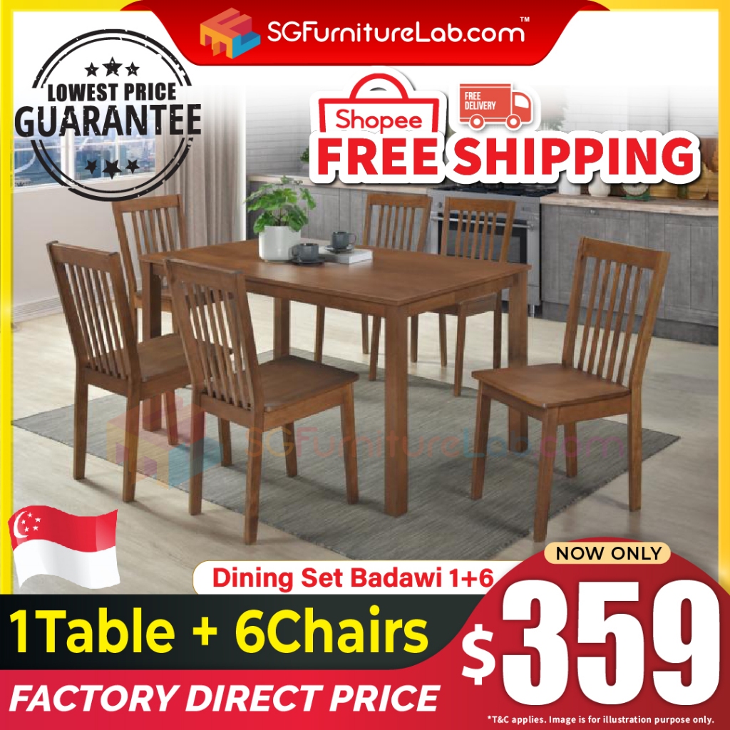【READY STOCK,DELIVER FRO】𝐒𝐆𝐅𝐔𝐑𝐍𝐈𝐓𝐔𝐑𝐄𝐋𝐀𝐁® BADAWI+WIJAYA 1+6 Dining Set