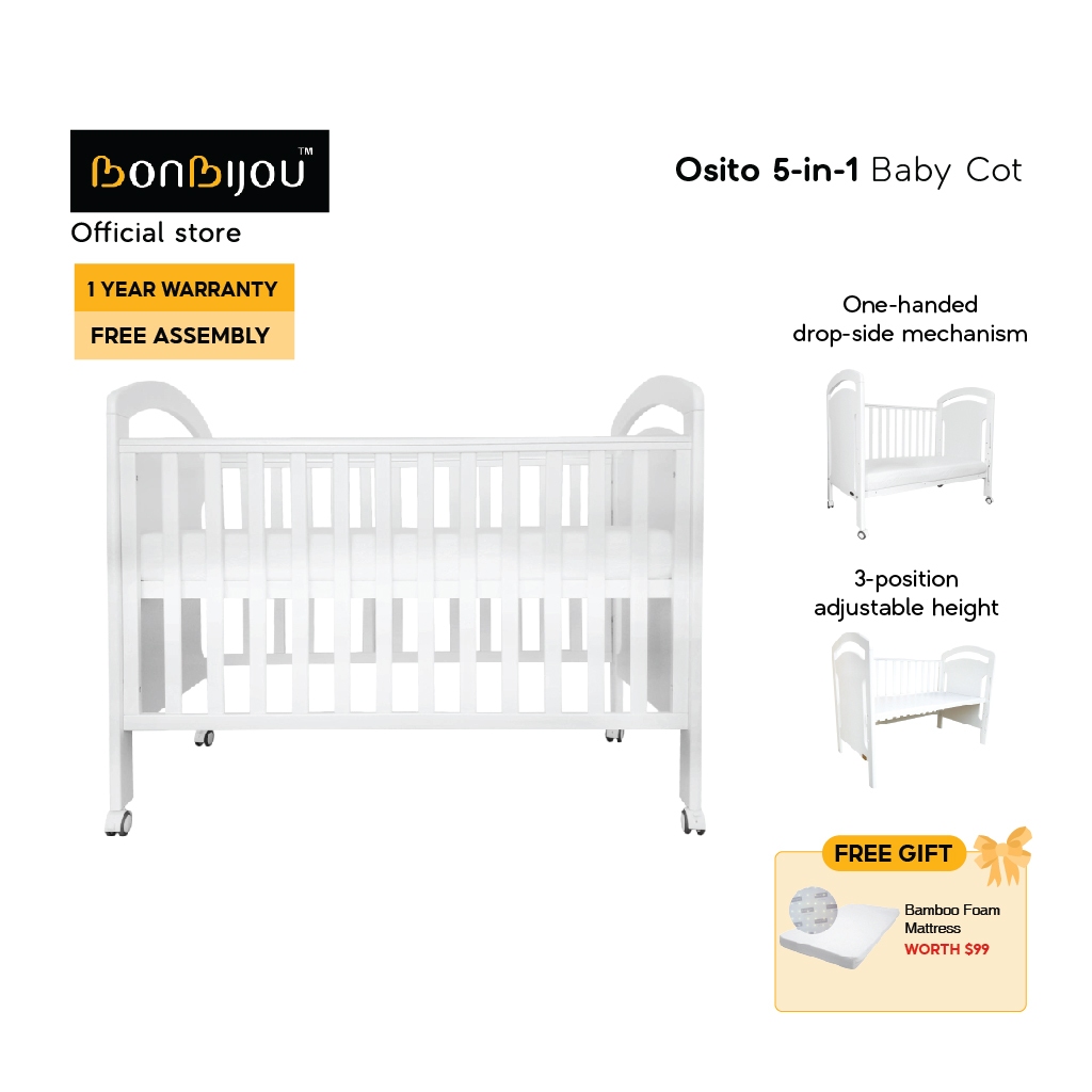 Bonbijou Osito 5-In-1 Baby Cot Nursery Starter Convertible Cot