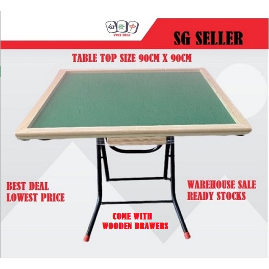 Foldable Wooden Mahjong Table With Wooden Drawers (Size 90cm x 90cm) Free Assembly Shopee