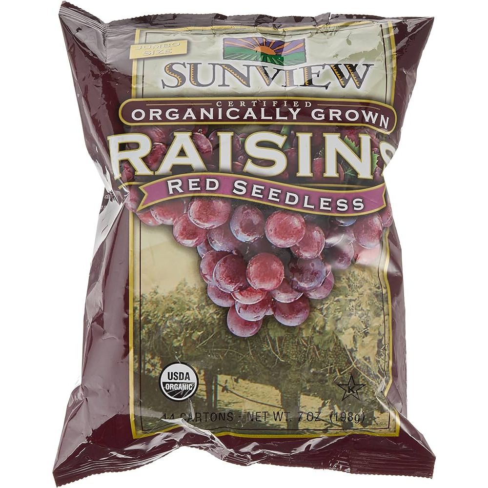 Sunview Organic Red Seedless Jumbo Size Raisins Snack Pack 198g