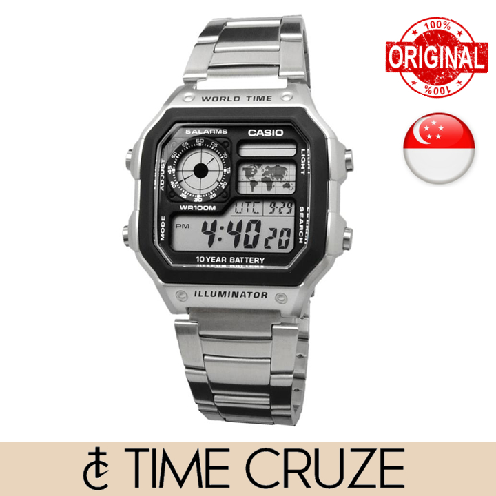 Time Cruze Casio AE 1200 Royale World Time Digital Stainless Steel Men Watch AE1200WHD 1A AE 1200WHD 1A AE 1200WHD 1AV Shopee Singapore