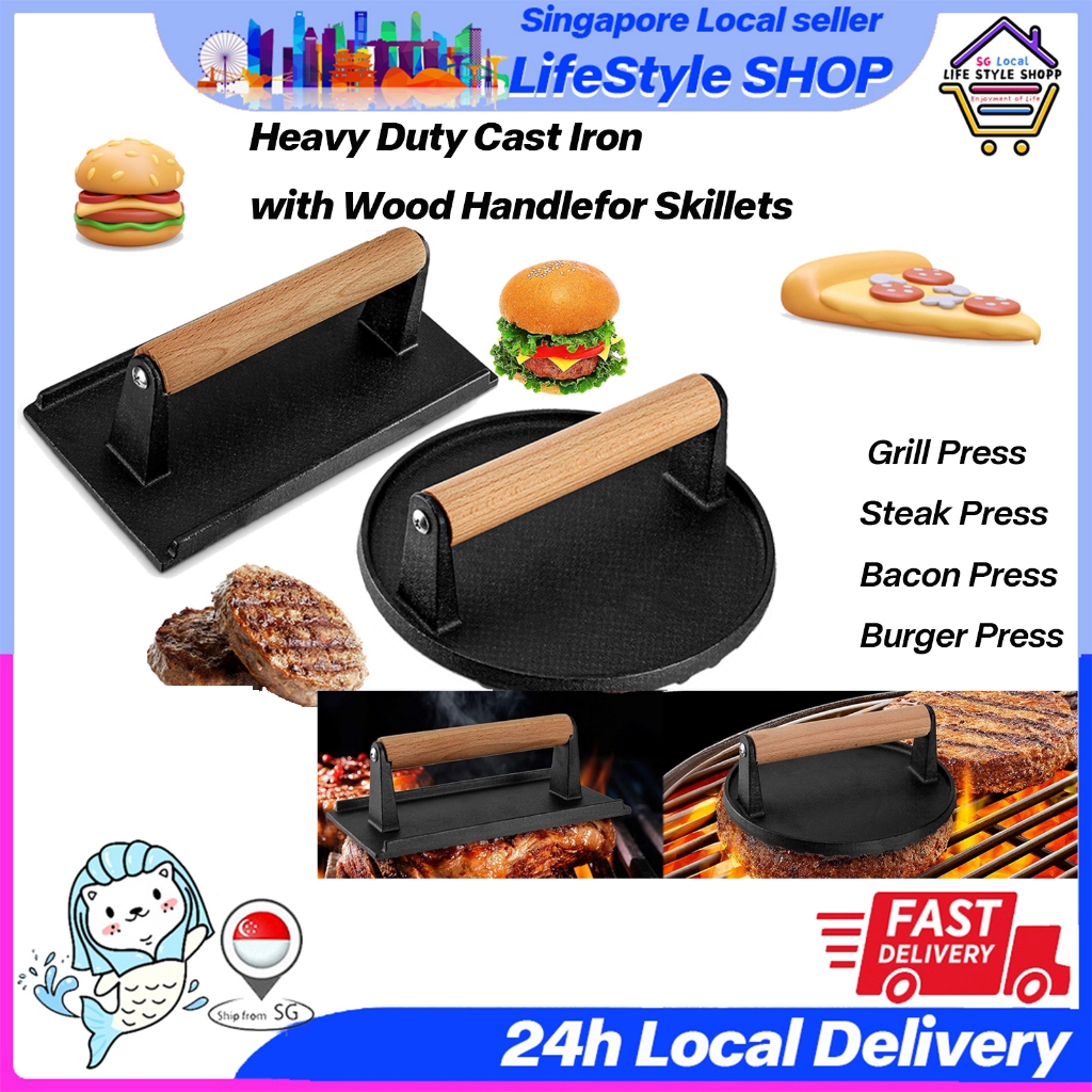🇸🇬 Grill Press Steak Press Burger Press Heavy Duty Cast Iron Bacon