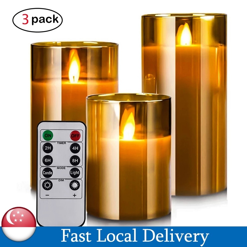 【SG】3 Pcs/Set Remote Control LED Candle Light Flameless Christmas