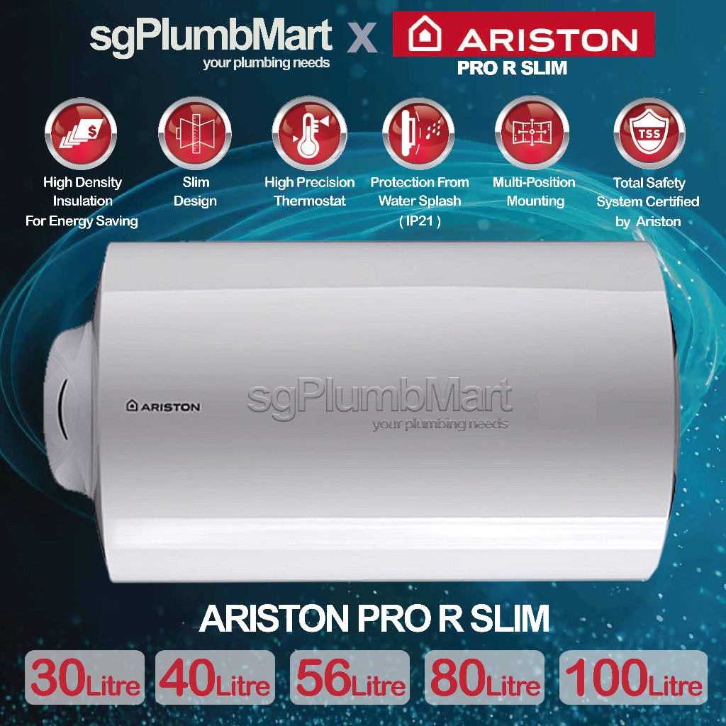 Ariston x sgPlumbMart PRO R SLIM Storage Water Heater 30L/40L/56L/80L ...