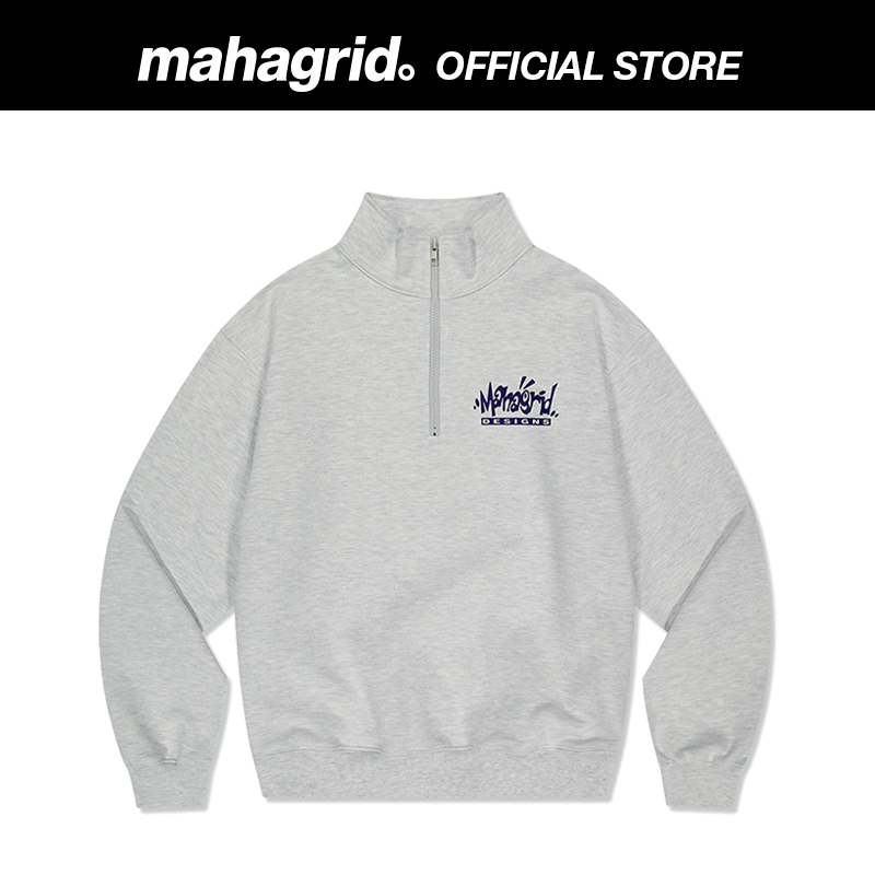 【mahagrid】23SS★ LABEL LOGO HALF ZIP SWEATSHIRT ARCH LOGO APPLIQUE HALF ZIP-UP SWEATSHIRT[NAVY] - MAHAGRID