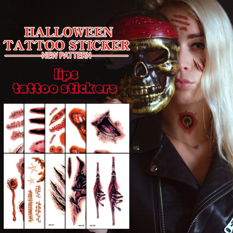 Spot Stock·Halloween Scar WS-225-254 Tattoo Stickers 105*60mm Role Play ...