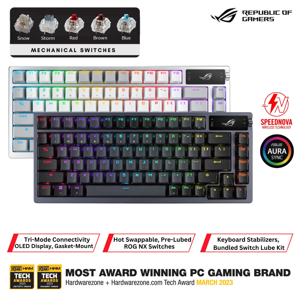 ASUS ROG Azoth 75% Wireless Custom Gaming Keyboard - 3 Layer Dampening ...