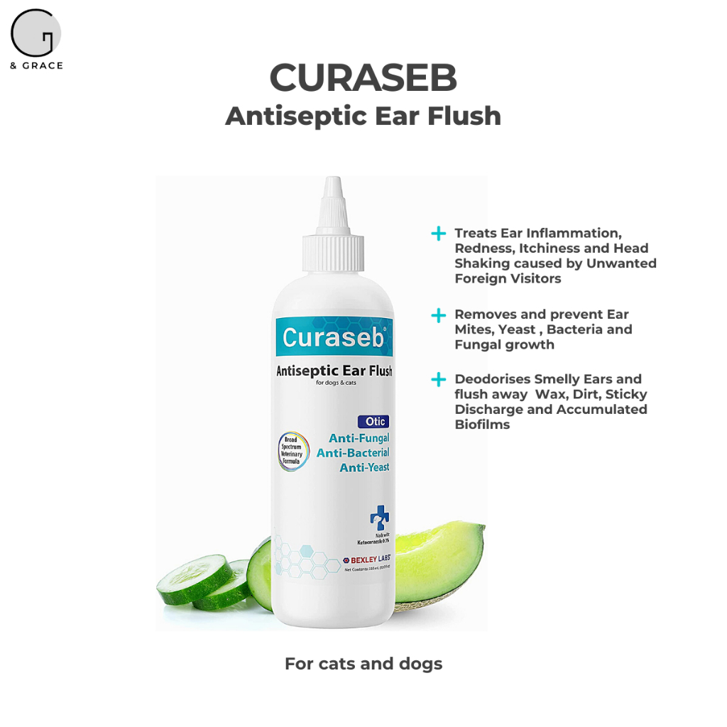 Curaseb Antiseptic Ear Flush for Dogs & Cats Treats Ear Infection, Inflammation, Itchiness