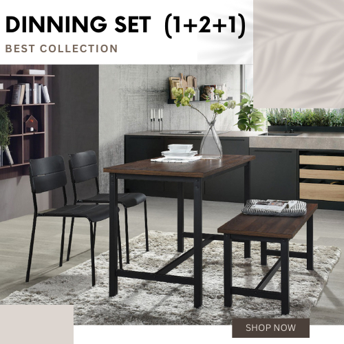 Dining Set 1+2+1Bench Chair Dining Set 4 Seater | Shopee Singapore