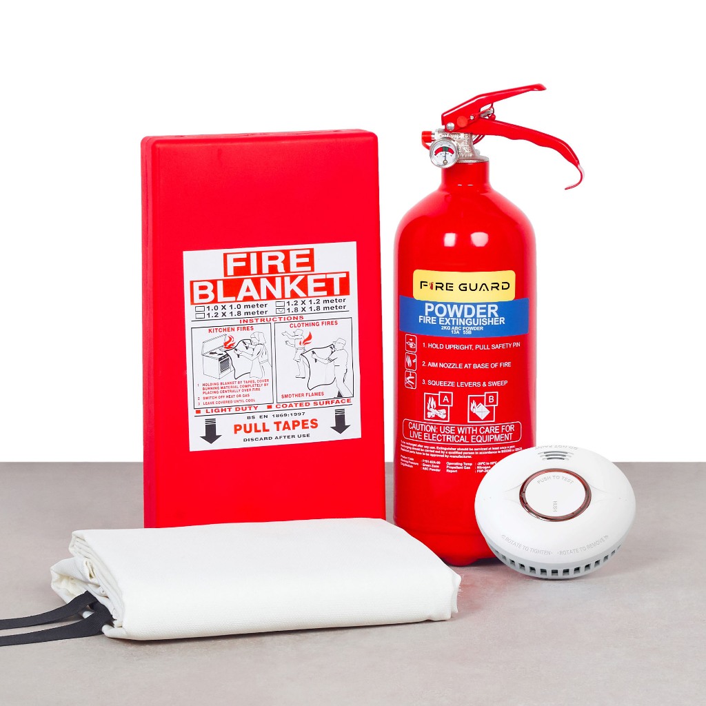 Home Fire Safety Kit (2KG Fire Extinguisher 1.8m Fire Blanket Smoke