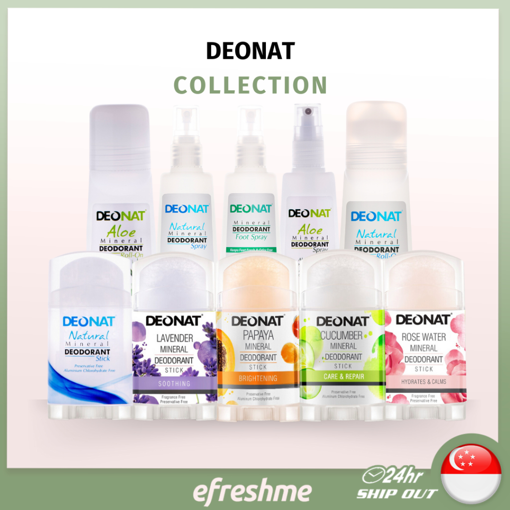 DEONAT Mineral Crystal Deodorant Stick, Roll on & Spray Hypoallergenic, Non Sticky, No White