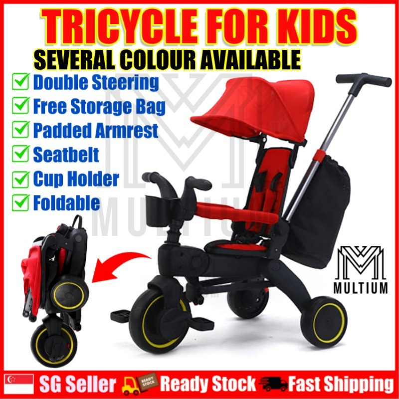 Kids Foldable Tricycle Baby Stroller with Adjustable Push Handle