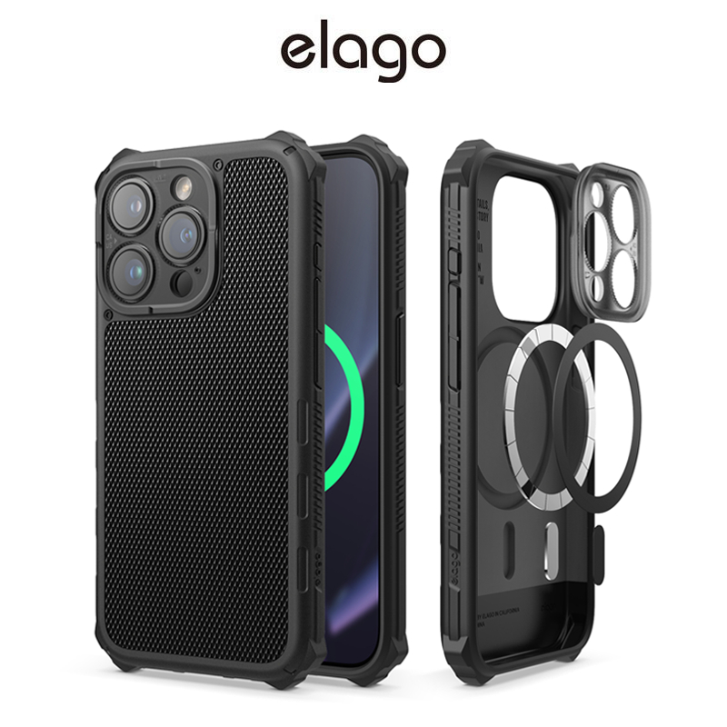 Coque Armor Elago Pour Étui AirPods 4 - Protection Renforcée, Mousqueton Inclus | Compatible Charge Sans Fil (Couleur Stone)