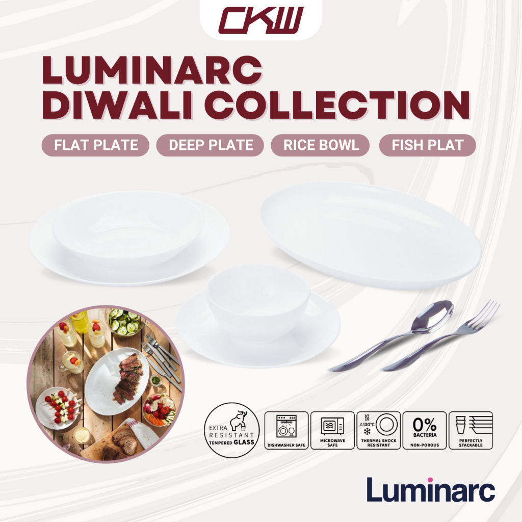 Luminarc Diwali Collection Plate Bowl Dinner Dessert Coupe Soup Salad Serving Rice Pasta 2996