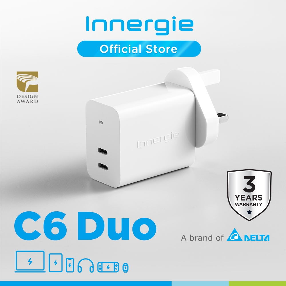 Innergie C6 Duo 63W 2-Port Dynamic Power PD Charger USB-C (Type C