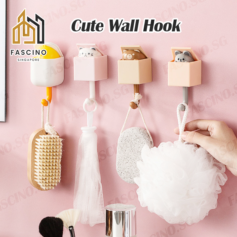 【SG】Creative Coat Cute Hook Wall Mounted Adhesive Hook Cat Mouse Hooks ...