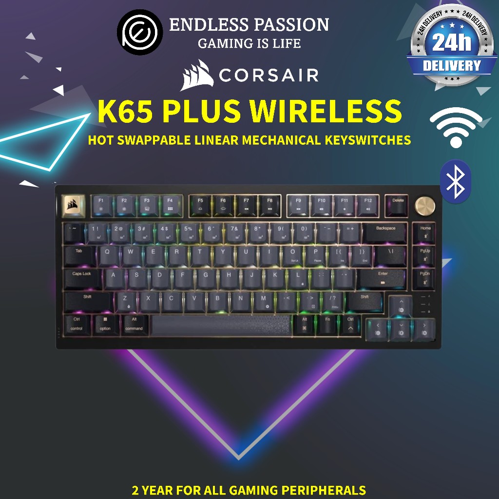Corsair K65 Plus Wireless RGB 75 Gaming Keyboard Hot Swappable Linear Mechanical Keyswitches
