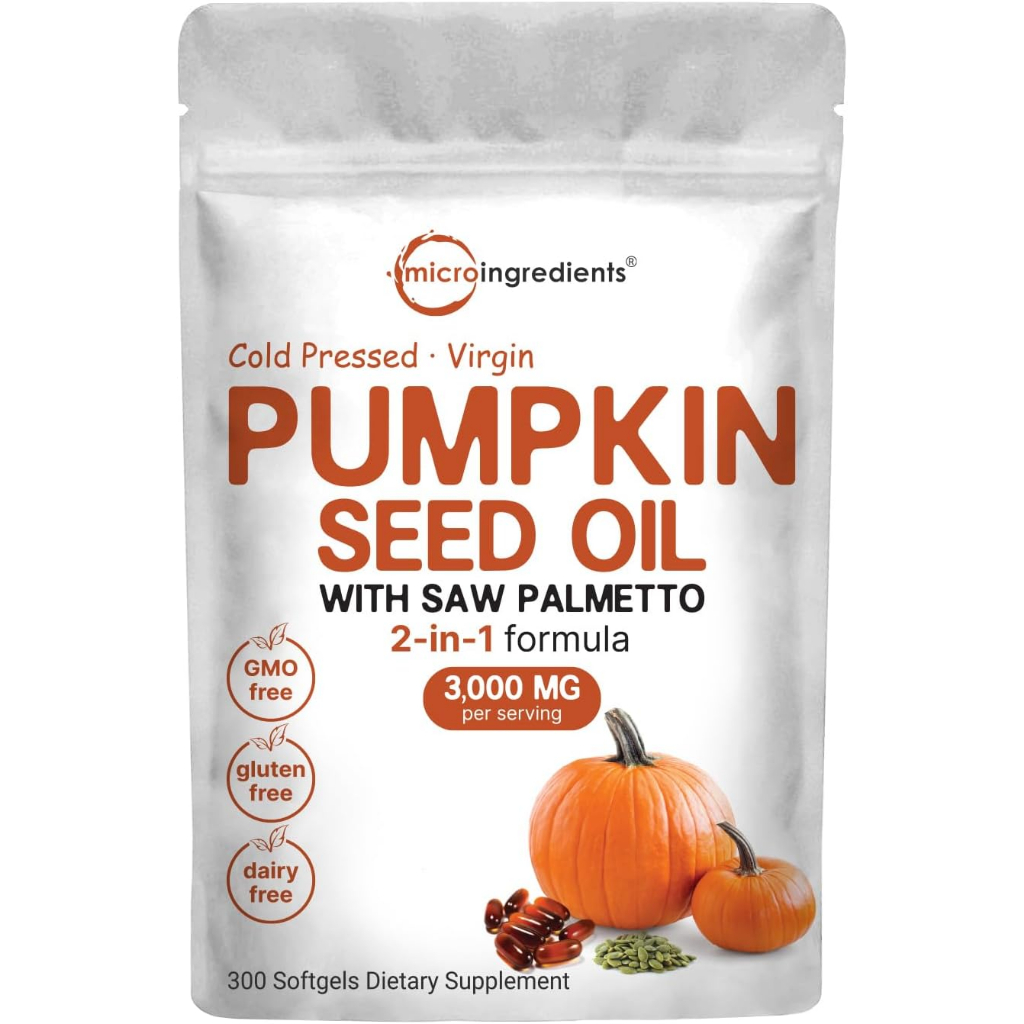 Micro Ingredients Pumpkin Seed Oil 300 Softgels Saw Palmetto, 3,000mg Per Serving, Cold Pressed