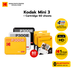 KODAK Mini 3 Retro 4PASS Portable Photo Printer (3x3 inches) + 68 Sheets  Bundle