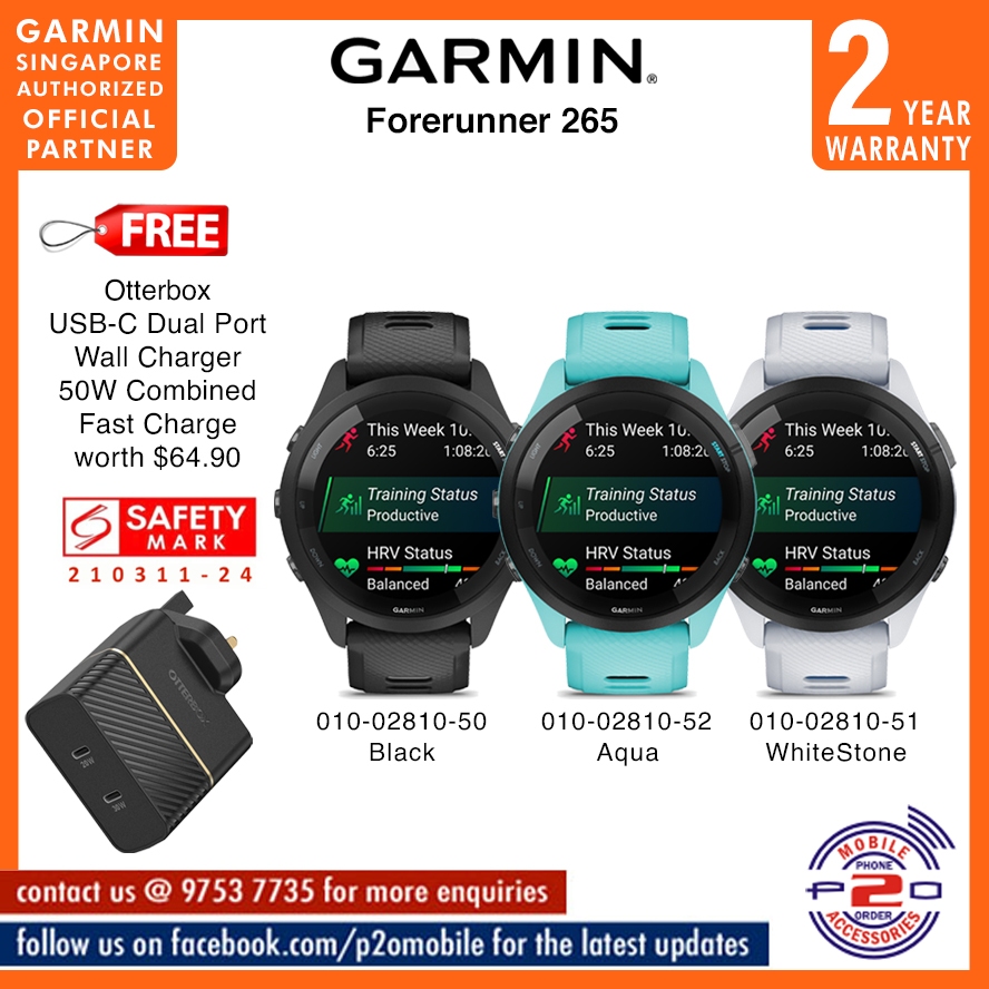  Garmin Forerunner 265 (Aqua/Black) Running GPS Smartwatch, Colorful AMOLED Display, Training Metric, & Recovery Insights