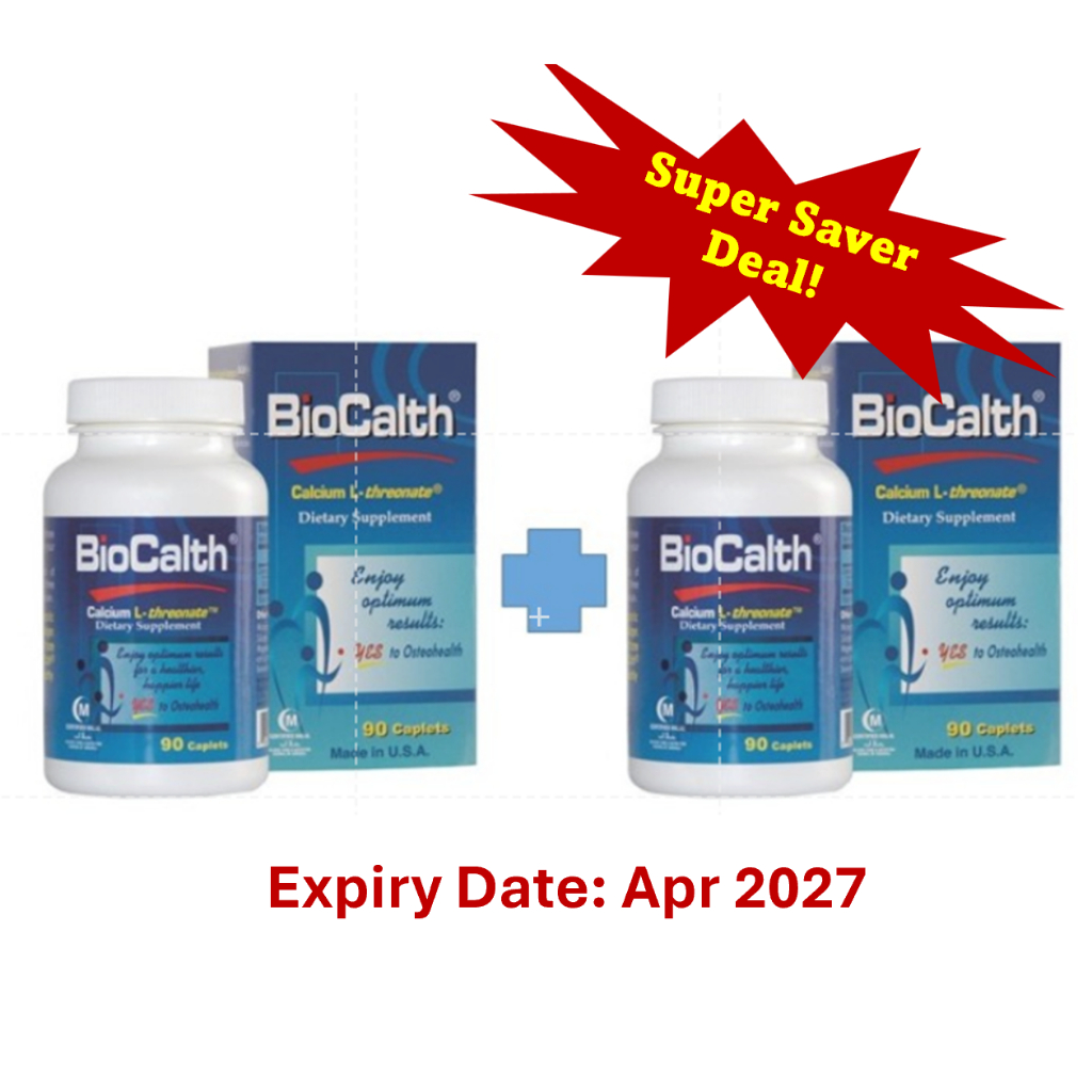 [2 Bottles] BioCalth Calcium L-Threonate Dietary Supplement 90 Caplets ...