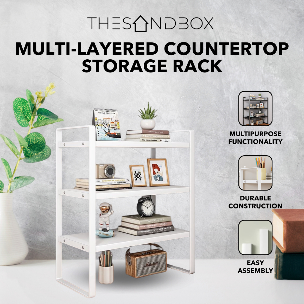 Multi-Layered Countertop Storage Rack [ 3 Layer Black White Ergonomic ...