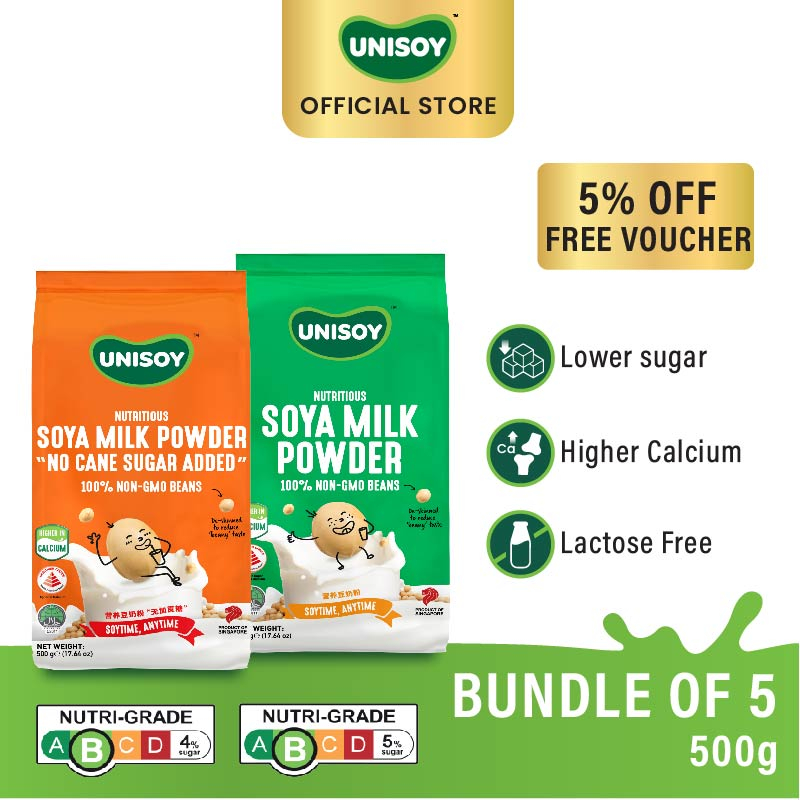 Bundle 5 UNISOY Nutritious Soy Milk Powder - No Cane Sugar | Low Sugar ...