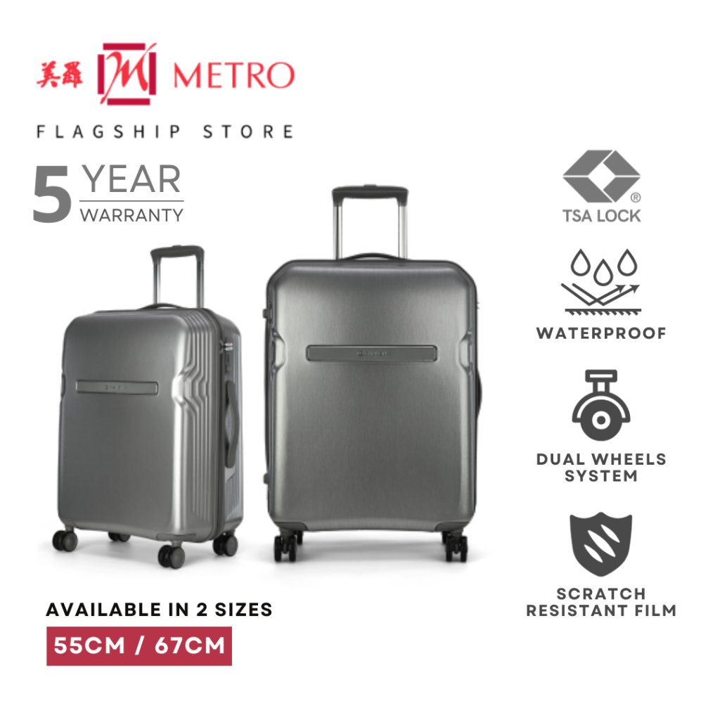 Carlton Insignia 55cm & 67cm Luggage Waterproof & TSA Lock Brushed