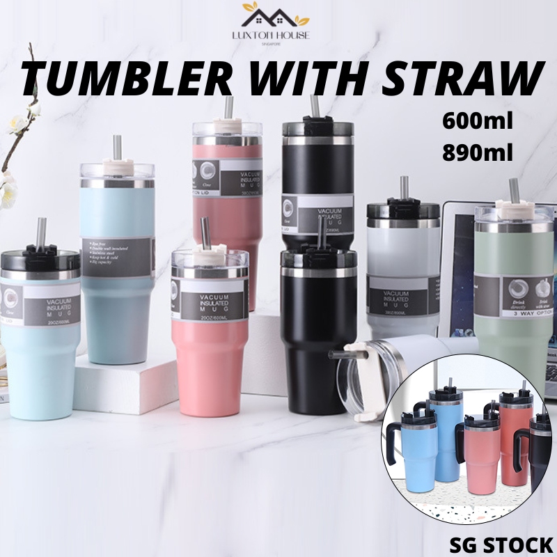 {SG} 600ml 890ml Stainless Steel Thermal Flask Water Bottle w/ Straw