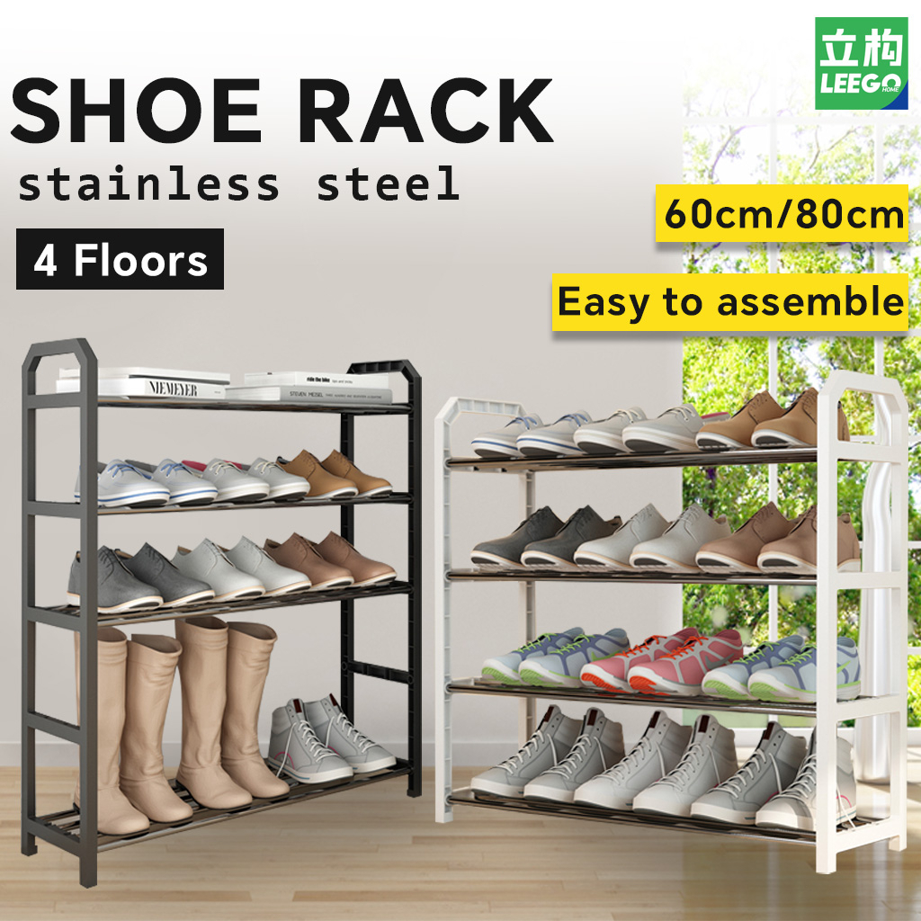 [Ready Stock] Stainless Steel Shoe Rack 4 Tier Lightweight Easy To