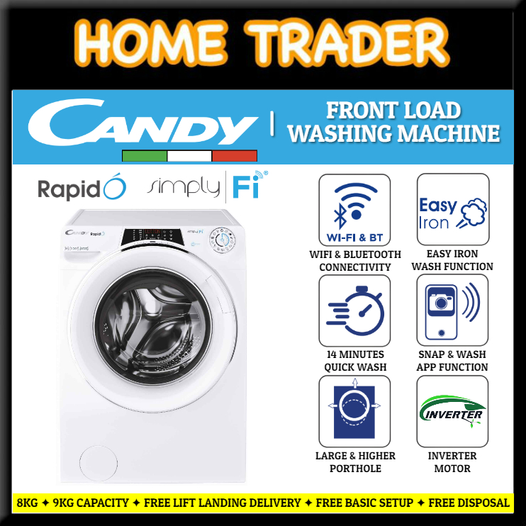 CANDY FRONT LOAD WASHING MACHINE 8KG 9KG RO1486DWMCE RO1696DWMCE Shopee Singapore