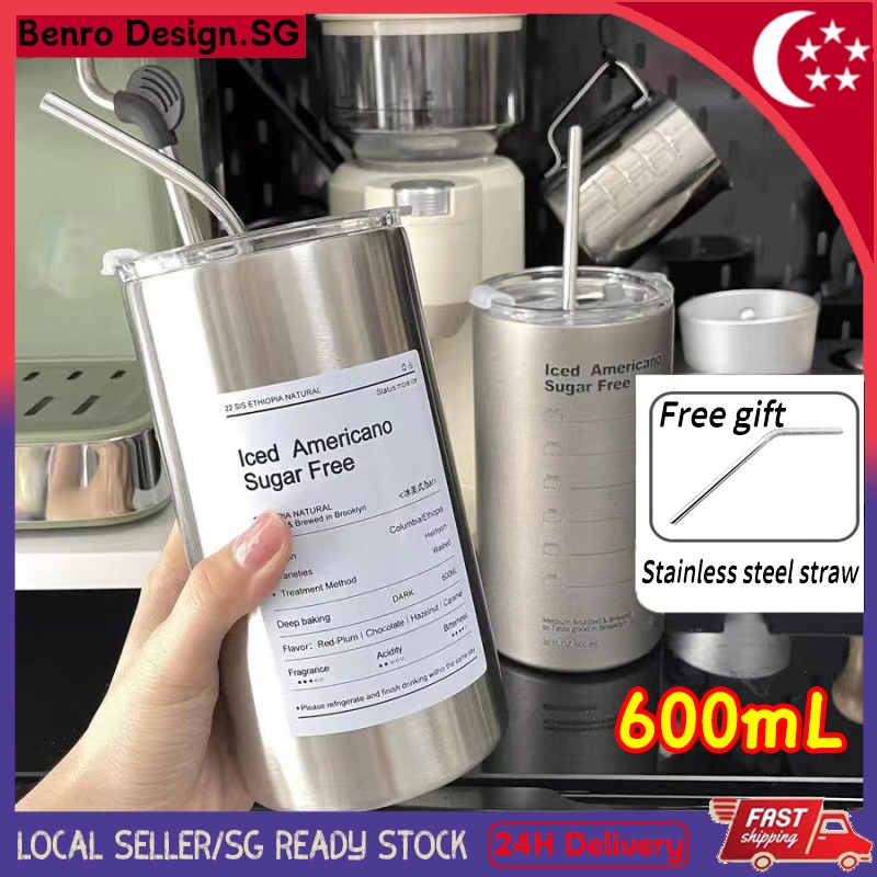 🇸🇬【Ready stock】600ml Stainless Steel Coffee Cup Water Bottles Direct