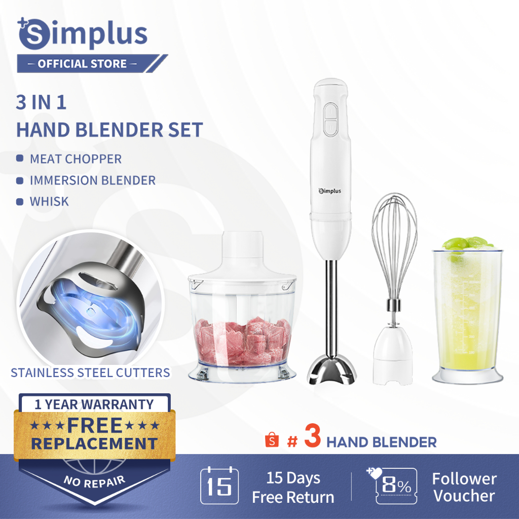 Simplus Hand Blender Set 3 In 1 Whisk Chopper Beater Mixer Food Processor Infant Baby