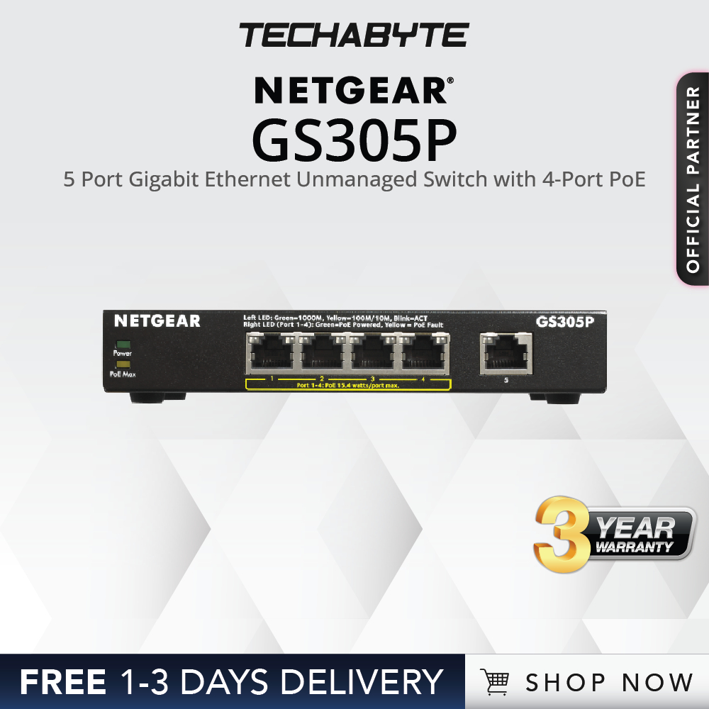 Netgear GS305P200UKS 5 Port Gigabit Unmanaged Switch with 4